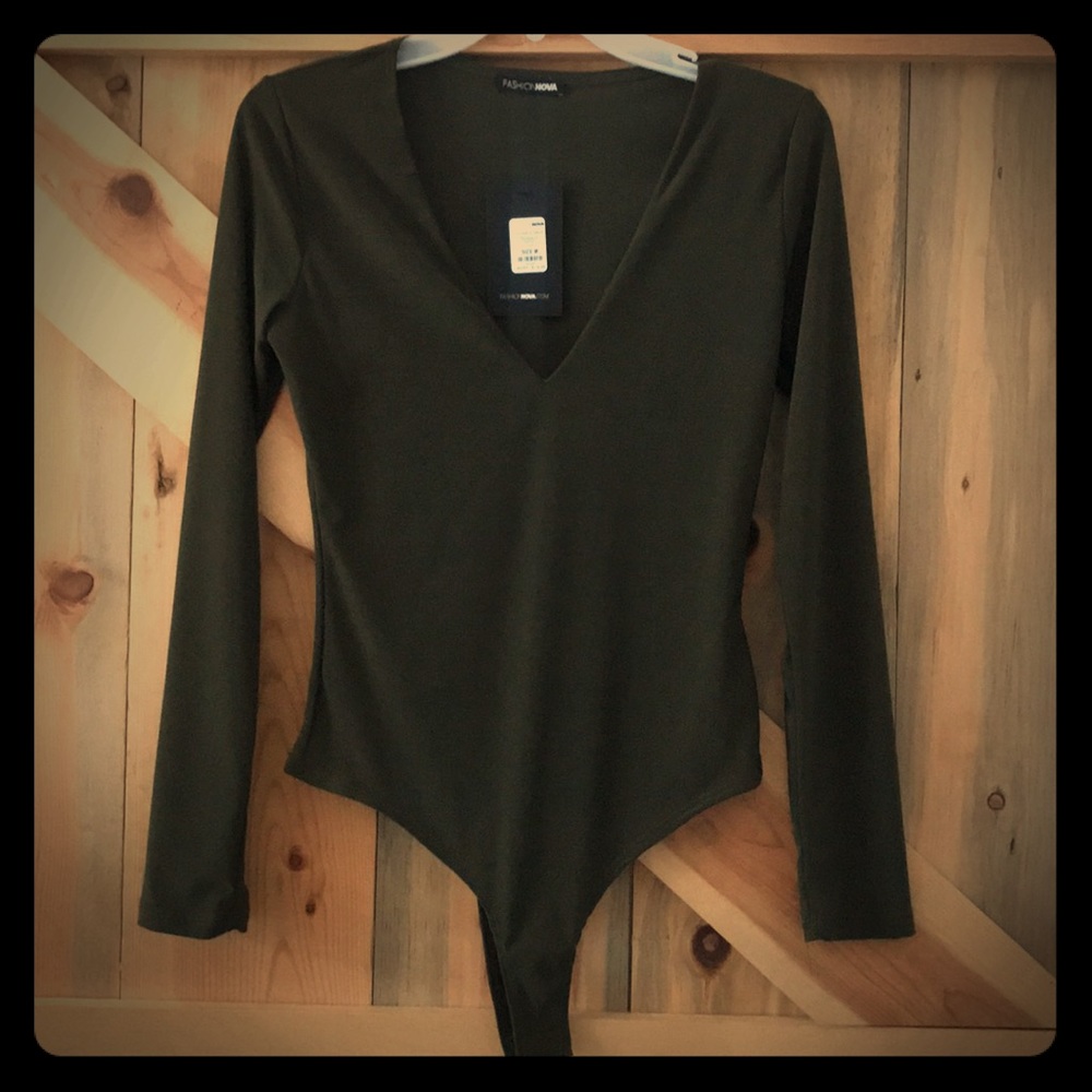 V neck bodysuit Olive Green